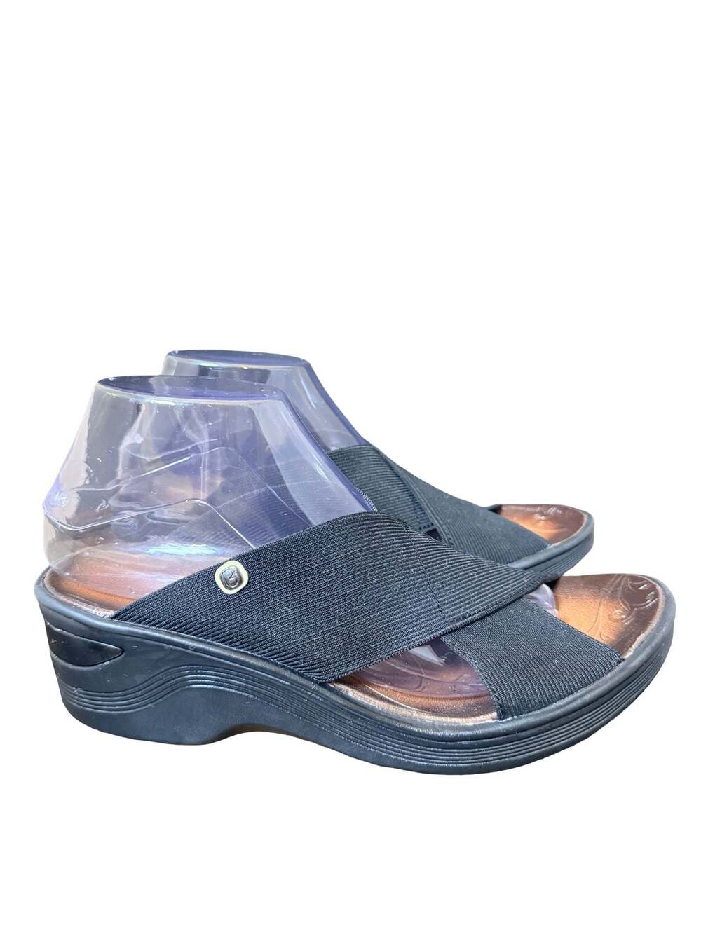 BZees Desire Black Criss Cross Wedge Sandals 9.5 US / 7.5 UK
